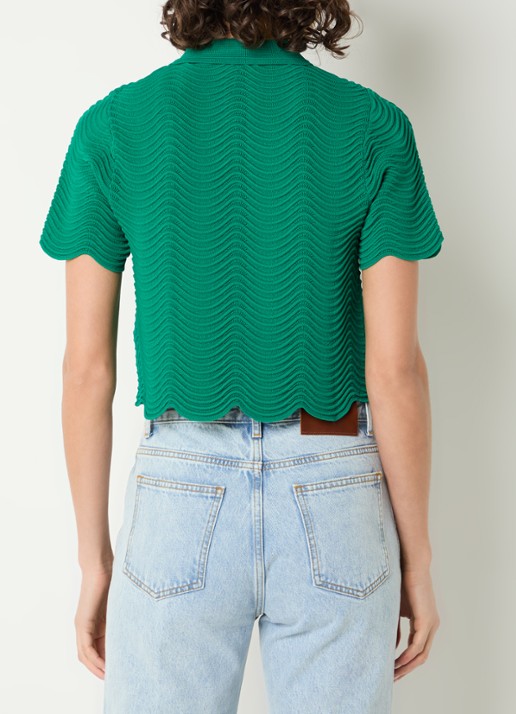 Sandro Fijngebreide crop top met structuur - achterkant donkergroen