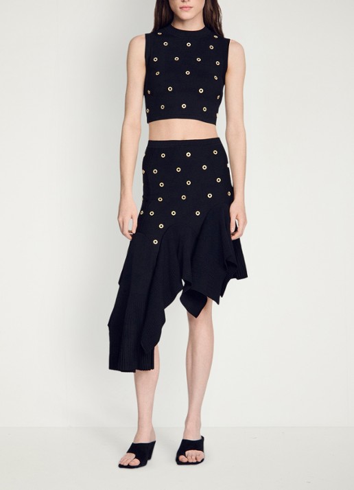 Sandro Fijngebreide crop top met studs - voorkant 3 zwart