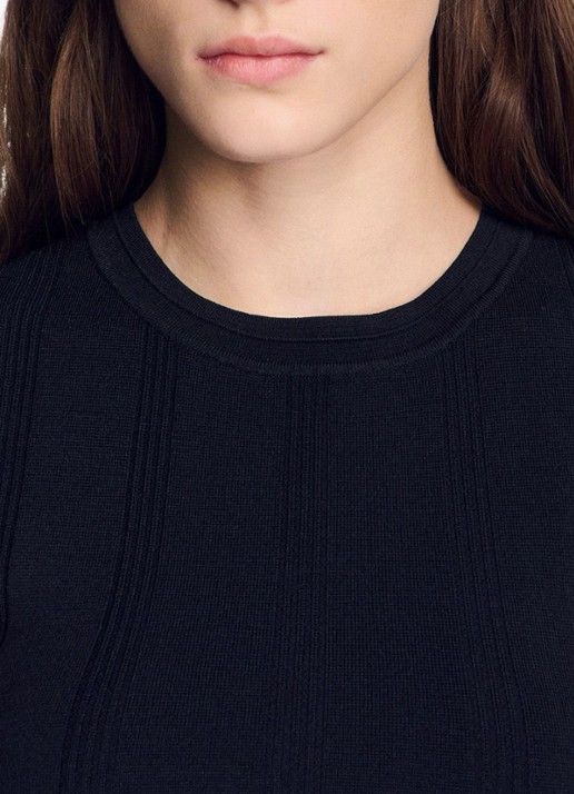 Sandro Fijngebreide crop top - detail 5 zwart