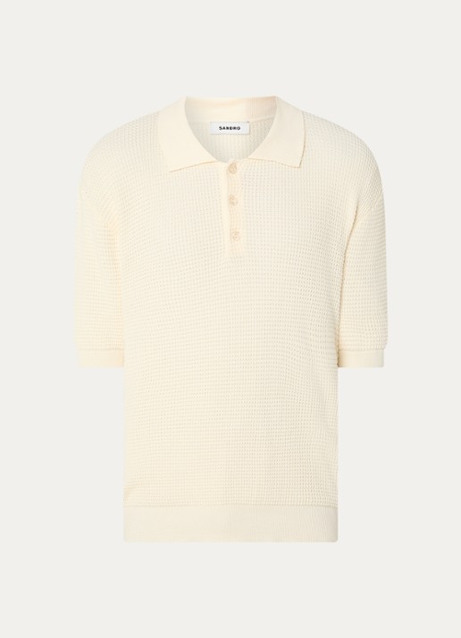 Sandro Fijngebreide polo met stretch - voorkant 2 creme