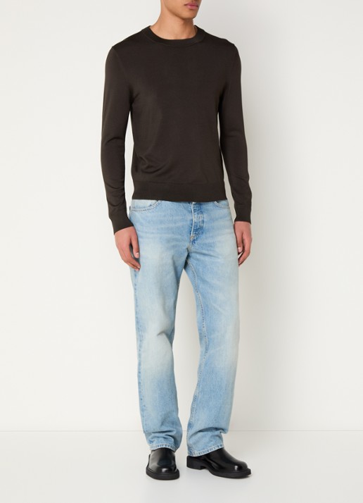 Sandro Fijngebreide pullover met ronde hals - voorkant 2 dark kaki. / bruin