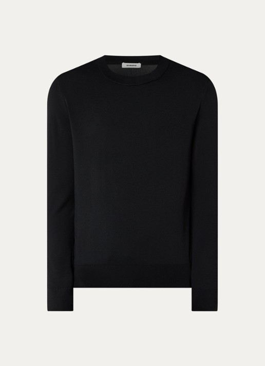 Sandro Fijngebreide pullover met ronde hals - voorkant black / zwart