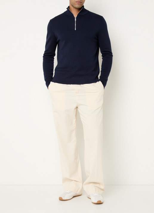 Sandro Fijngebreide pullover van merino wol - voorkant 4 donkerblauw