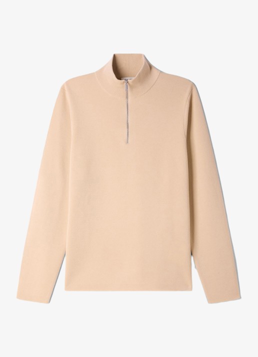 Sandro Fijngebreide pullover van merino wol - voorkant dark beige / beige