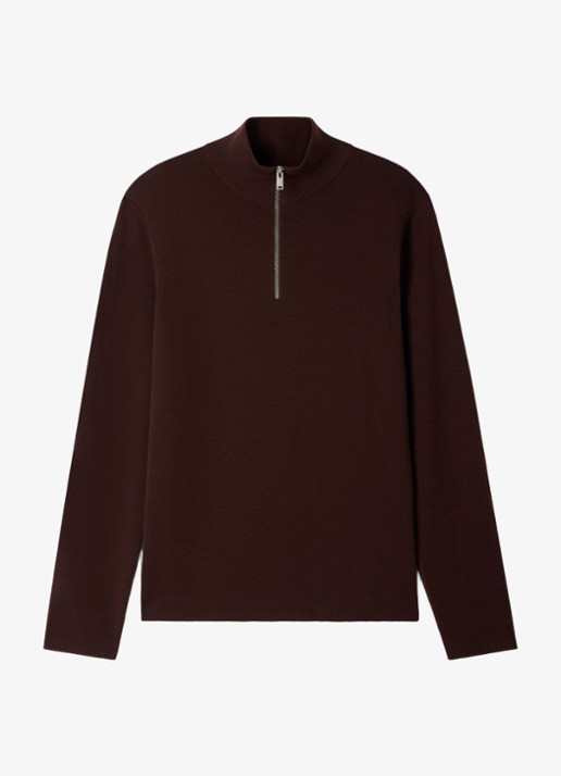 Sandro Fijngebreide pullover van merino wol - voorkant chocolate / bruin