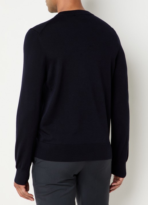 Sandro Fijngebreide pullover van wol  - achterkant 2 donkerblauw