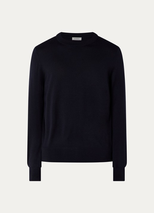 Sandro Fijngebreide pullover van wol  - voorkant 3 donkerblauw