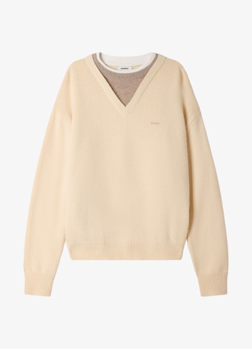 Sandro Fijngebreide trui in wolblend - voorkant 2 beige