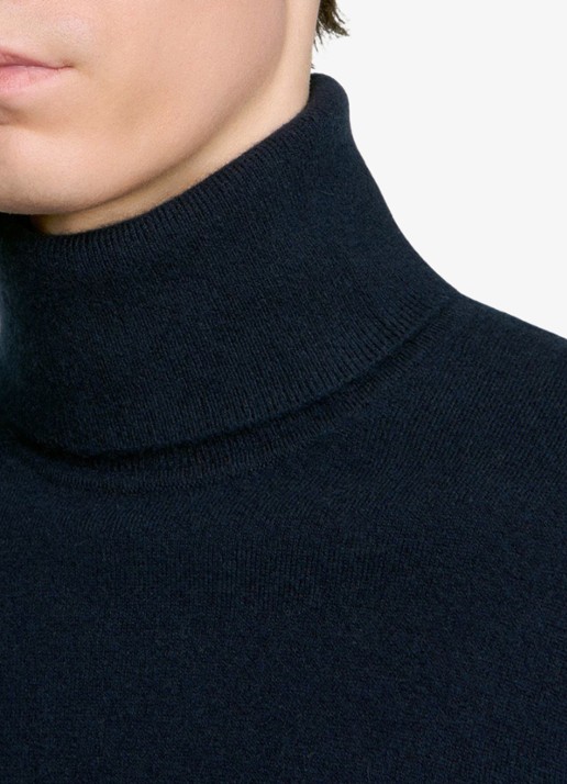 Sandro Fijngebreide trui met col van kasjmier - detail 5 donkerblauw