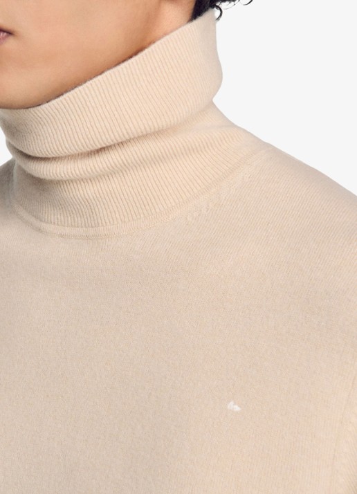 Sandro Fijngebreide trui met col van kasjmier - detail 6 beige