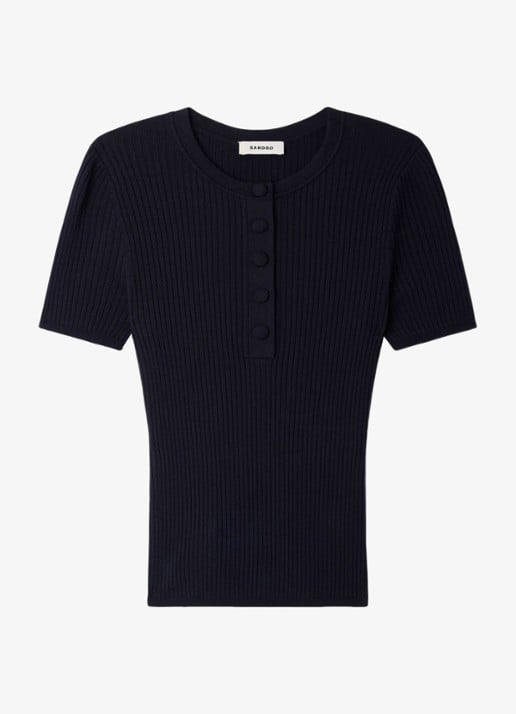 Sandro Gebreide trui met knopen - voorkant 6 blauw
