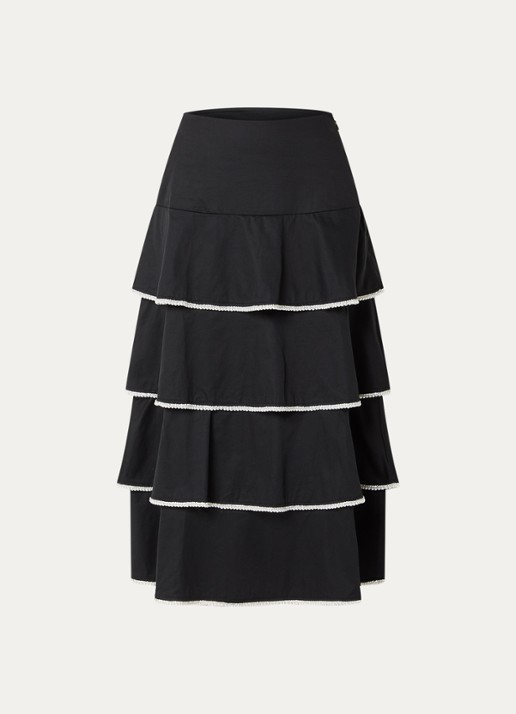 Sandro Gelaagde midi rok met imitatieparels en strass - voorkant 2 zwart