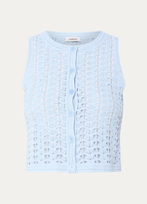 Sandro Gilet met strass en structuur - voorkant 3 lichtblauw