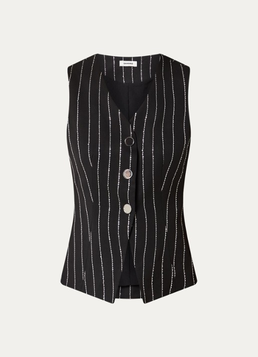 Sandro Gilet met streepprint en strass - voorkant zwart