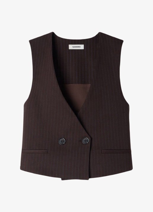 Sandro Gilet met streepprint - voorkant aubergine