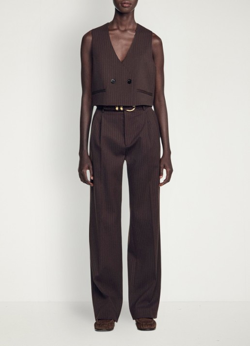 Sandro Gilet met streepprint - voorkant 2 aubergine