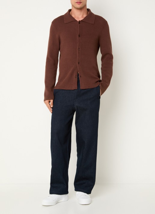 Sandro Grofgebreid overshirt met structuur - voorkant 4 donkerbruin