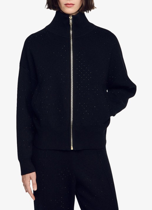 Sandro Grofgebreid vest met strass - detail black / zwart