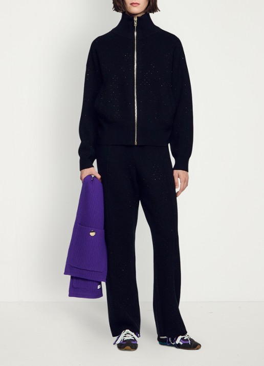 Sandro Grofgebreid vest met strass - detail 2 black / zwart