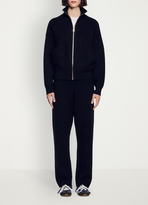 Sandro Grofgebreid vest met strass - voorkant 6 black / zwart