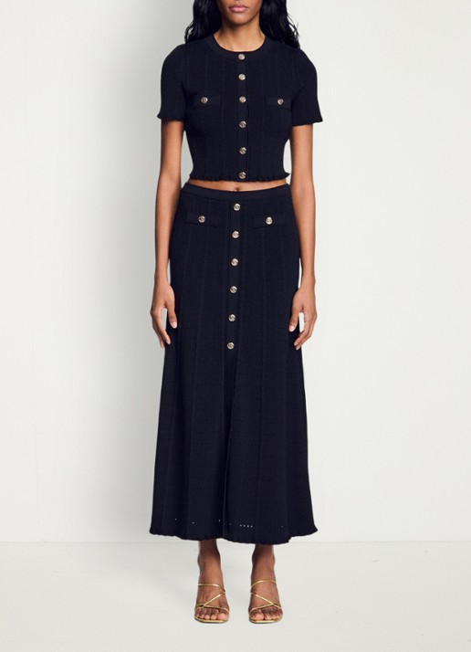 Sandro Grofgebreide blouse met borstzak - detail 3 zwart
