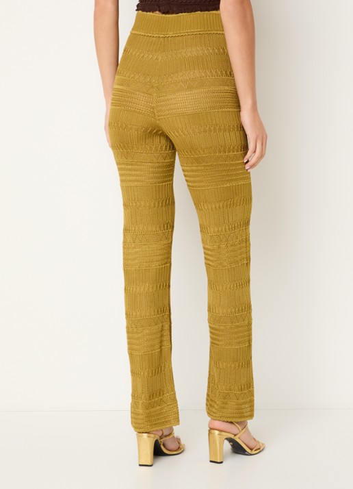 Sandro Grofgebreide high waist straight fit broek - achterkant 3 mosgroen