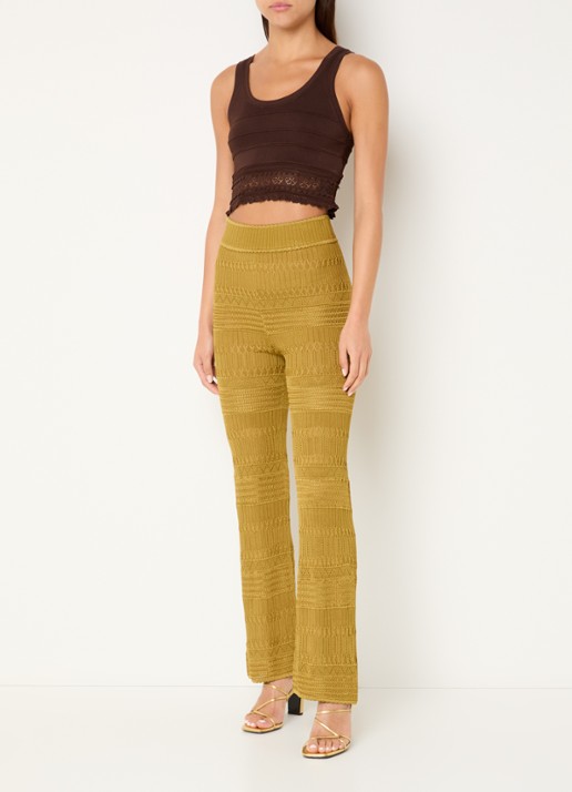 Sandro Grofgebreide high waist straight fit broek - voorkant 2 mosgroen