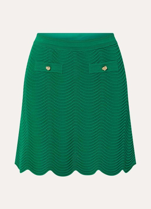 Sandro Grofgebreide mini rok met sierknopen - voorkant 3 donkergroen