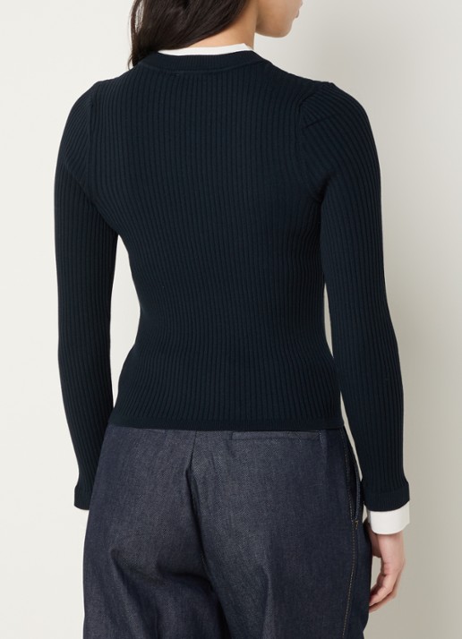 Sandro Grofgebreide pullover met logo - achterkant donkerblauw