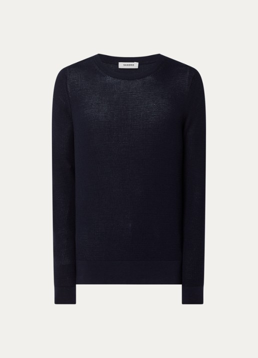 Sandro Grofgebreide pullover met structuur - voorkant 3 donkerblauw