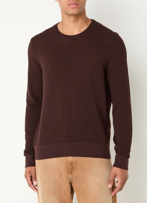 Sandro Grofgebreide pullover met structuur - detail hazelnootbruin