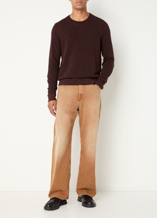 Sandro Grofgebreide pullover met structuur - voorkant 4 hazelnootbruin