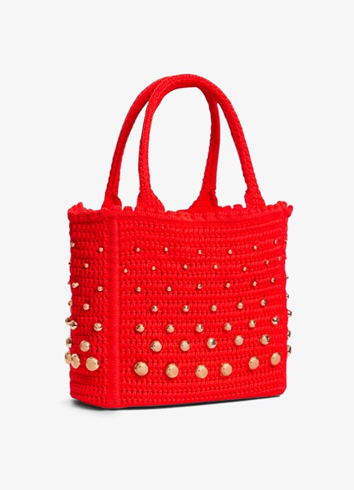 Sandro Handtas van crochet met studs - detail 4 steenrood