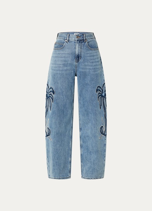 Sandro High waist balloon fit jeans met palmboom - voorkant 4 blauw