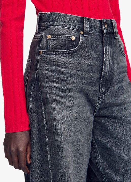 Sandro High waist balloon fit jeans met steekzakken - detail 5 donkergrijs