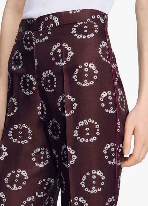 Sandro High waist flared broek in linnenblend met bloemenprint - detail 6 bruin