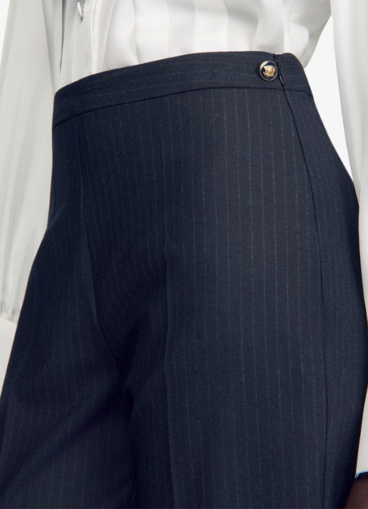 Sandro High waist flared broek in wolblend - detail 3 donkerblauw