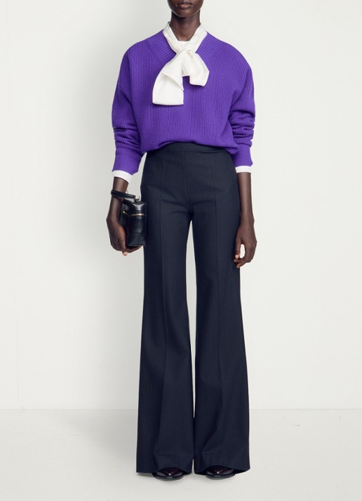 Sandro High waist flared broek in wolblend - detail 4 donkerblauw