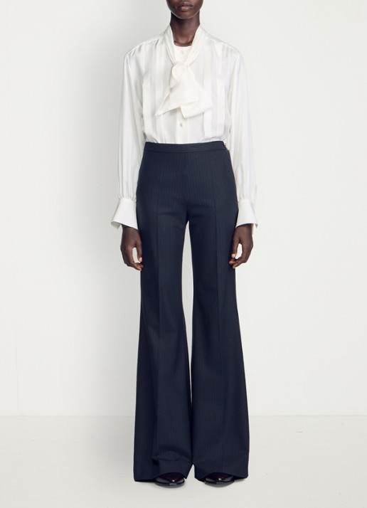 Sandro High waist flared broek in wolblend - voorkant 7 donkerblauw