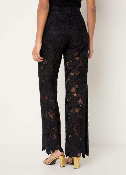 Sandro High waist flared fit broek met broderie - achterkant 3 zwart