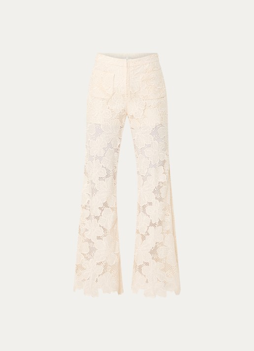 Sandro High waist flared fit broek met broderie - voorkant beige