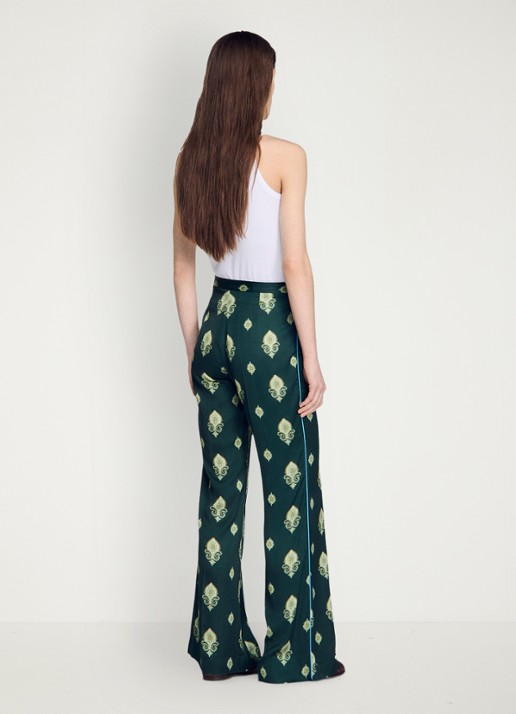 Sandro High waist flared fit broek met paisley print - achterkant groen
