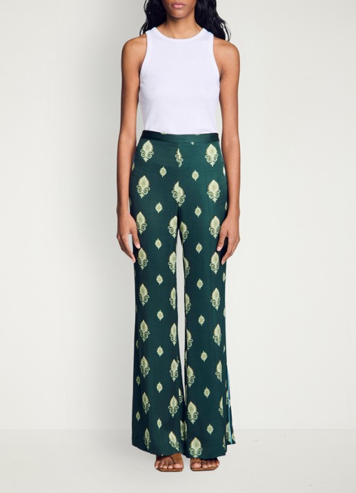 Sandro High waist flared fit broek met paisley print - detail 3 groen
