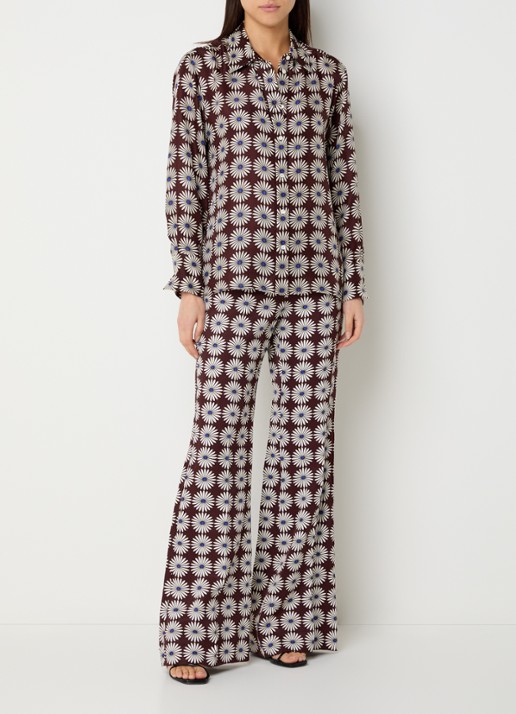 Sandro High waist flared fit pantalon met bloemenprint - voorkant 3 bruin
