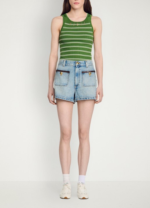 Sandro High waist korte breoek van denim met opgestikte zakken - detail 3 blue jean / blauw