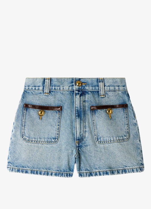 Sandro High waist korte breoek van denim met opgestikte zakken - voorkant 6 blue jean / blauw