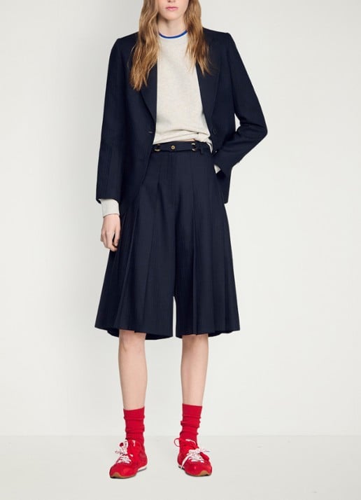 Sandro High waist loose fit korte broek met plooien en afneembare riem - detail 4 blauw