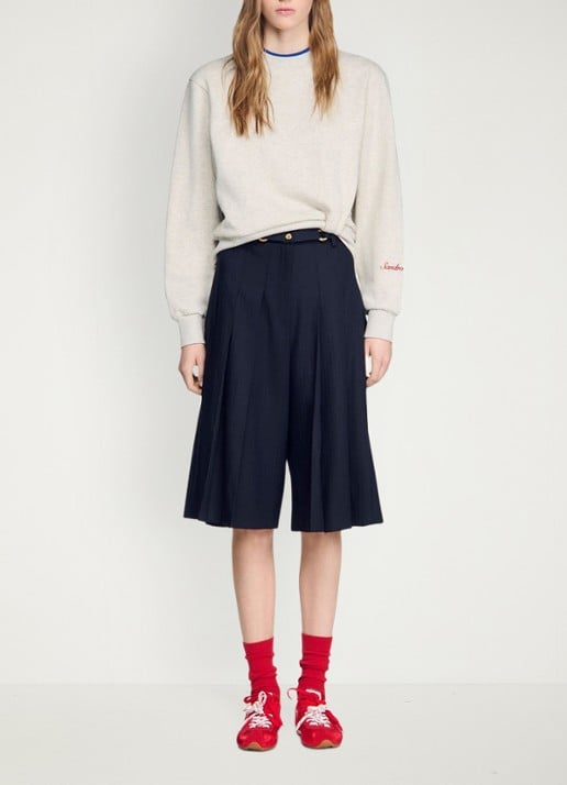 Sandro High waist loose fit korte broek met plooien en afneembare riem - detail 5 blauw