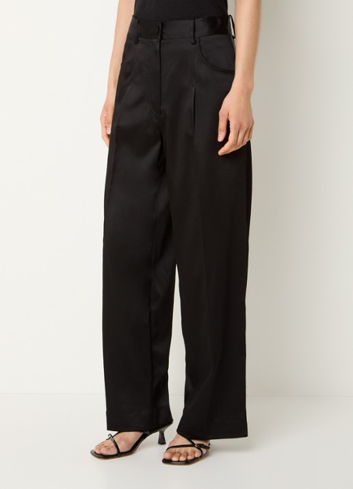 Sandro High waist loose fit pantalon van satijn met steekzakken