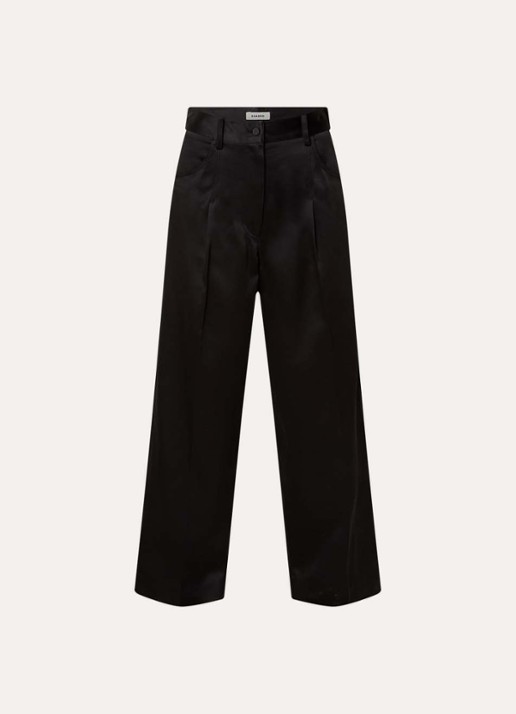 Sandro High waist loose fit pantalon van satijn met steekzakken - voorkant 3 zwart